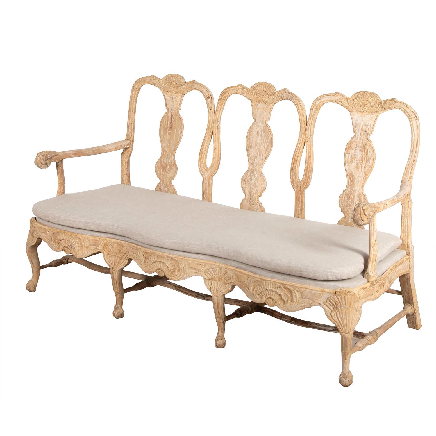 Carved Swedish 18th Century Period Original Paint Rococo Sofa