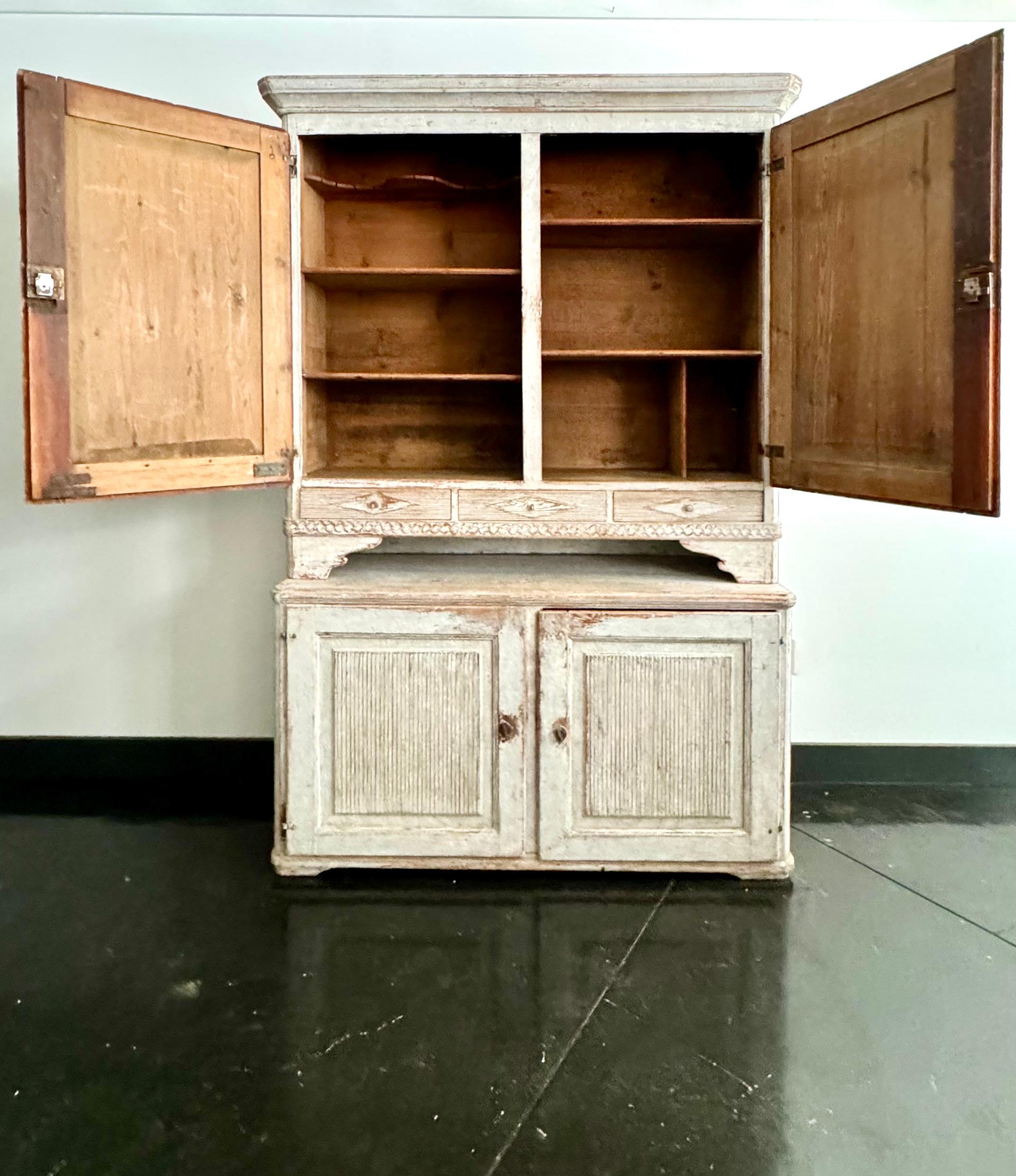 Iron Swedish 18th Century Two-Part Gustavian Cabinet, ca 1790
