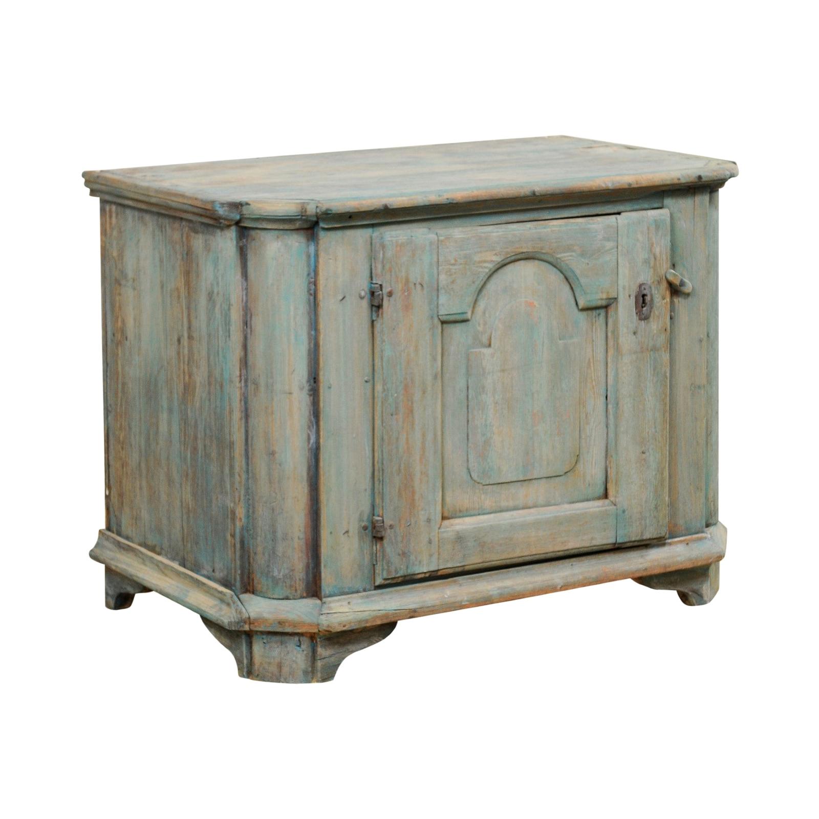 18th C. Swedish Painted Wood Cabinet w/Single Arched Panel Door For Sale