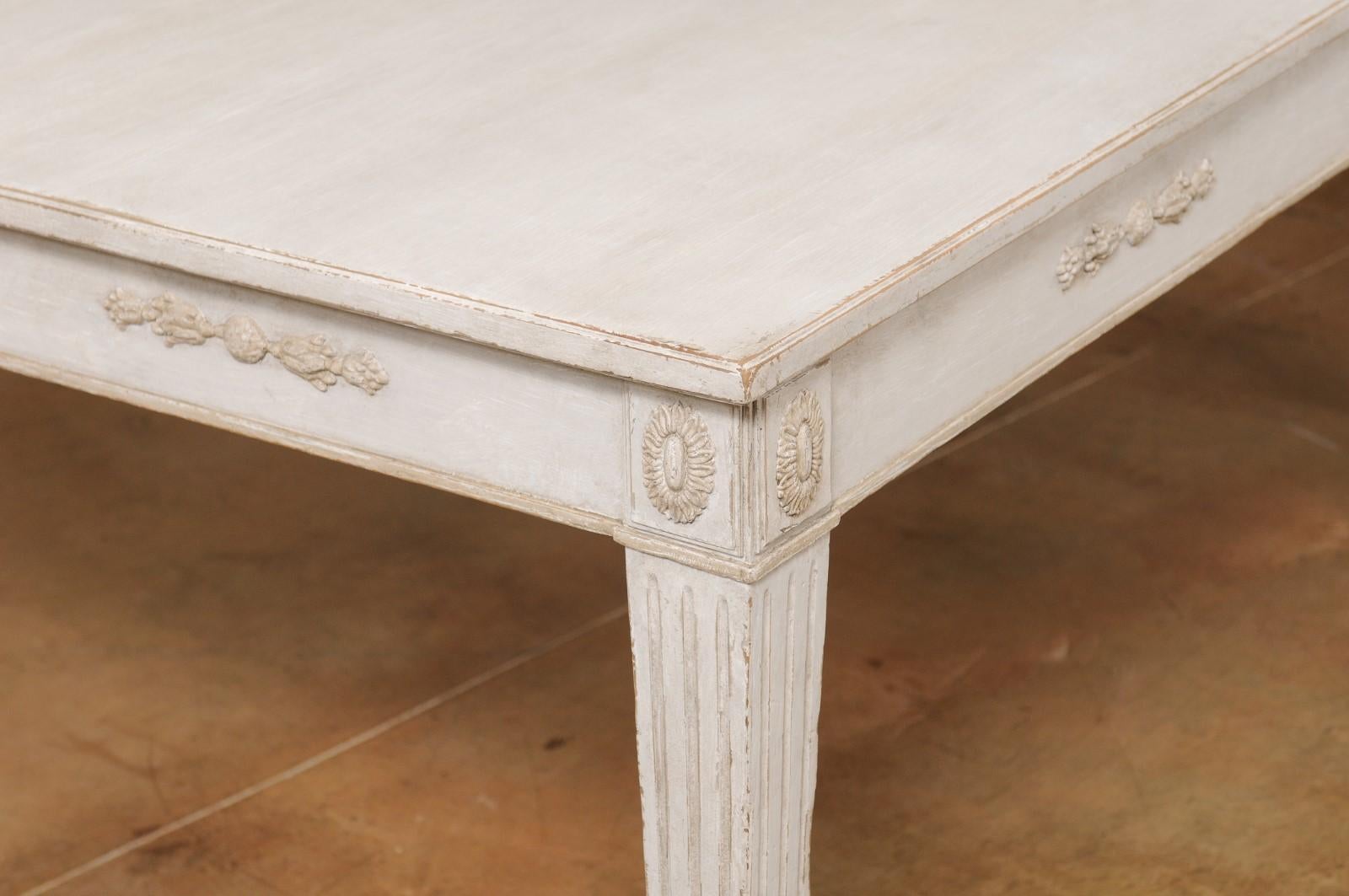 Wood Swedish 1900 Gustavian Style Dining Table with Carved Apron and Fluted Legs For Sale