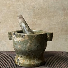 Swedish 1900 Hand Carved Green Marble Mortar, Folk Art