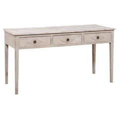 Swedish 1900s Gustavian Style Painted Console Table with Reeded Diamond Motifs