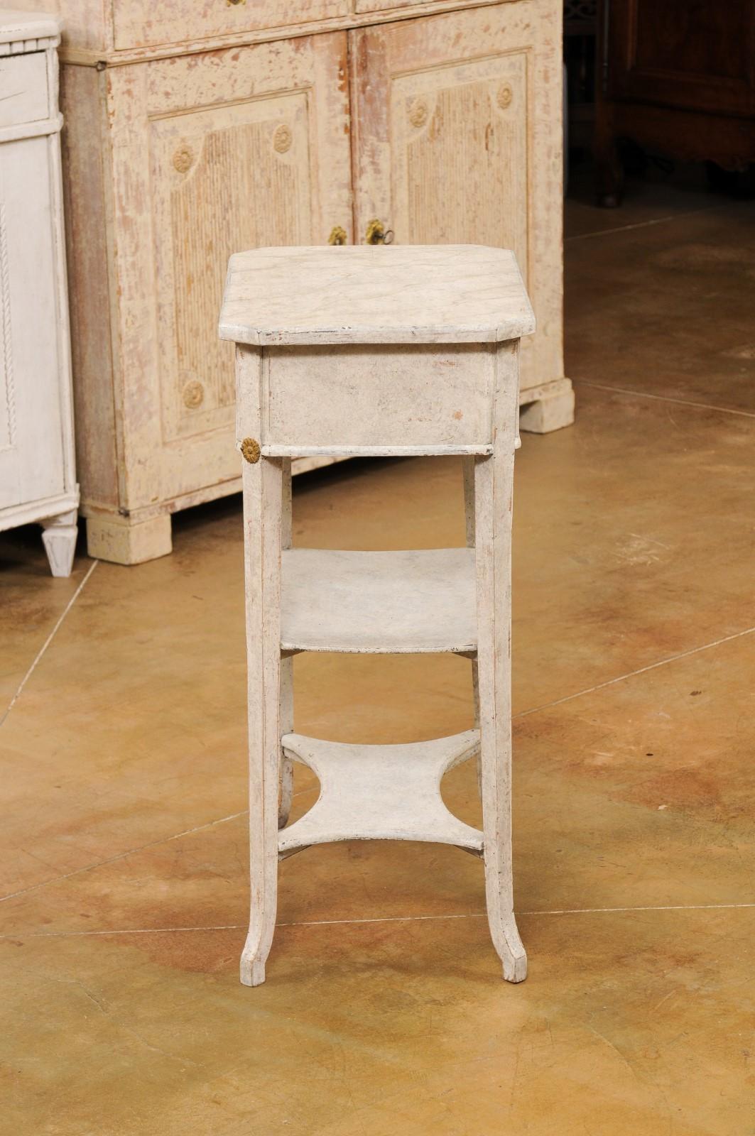 Swedish 1900s Gustavian Style Painted Console Table with Two Drawers and Shelves For Sale 4