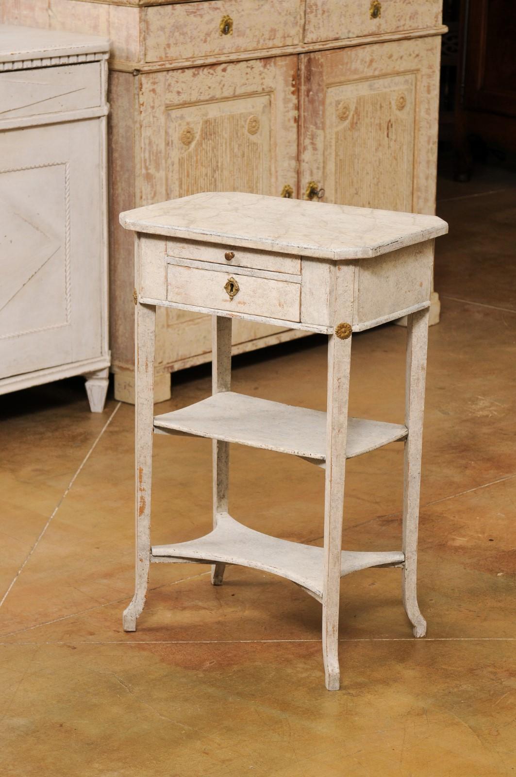 Swedish 1900s Gustavian Style Painted Console Table with Two Drawers and Shelves For Sale 5