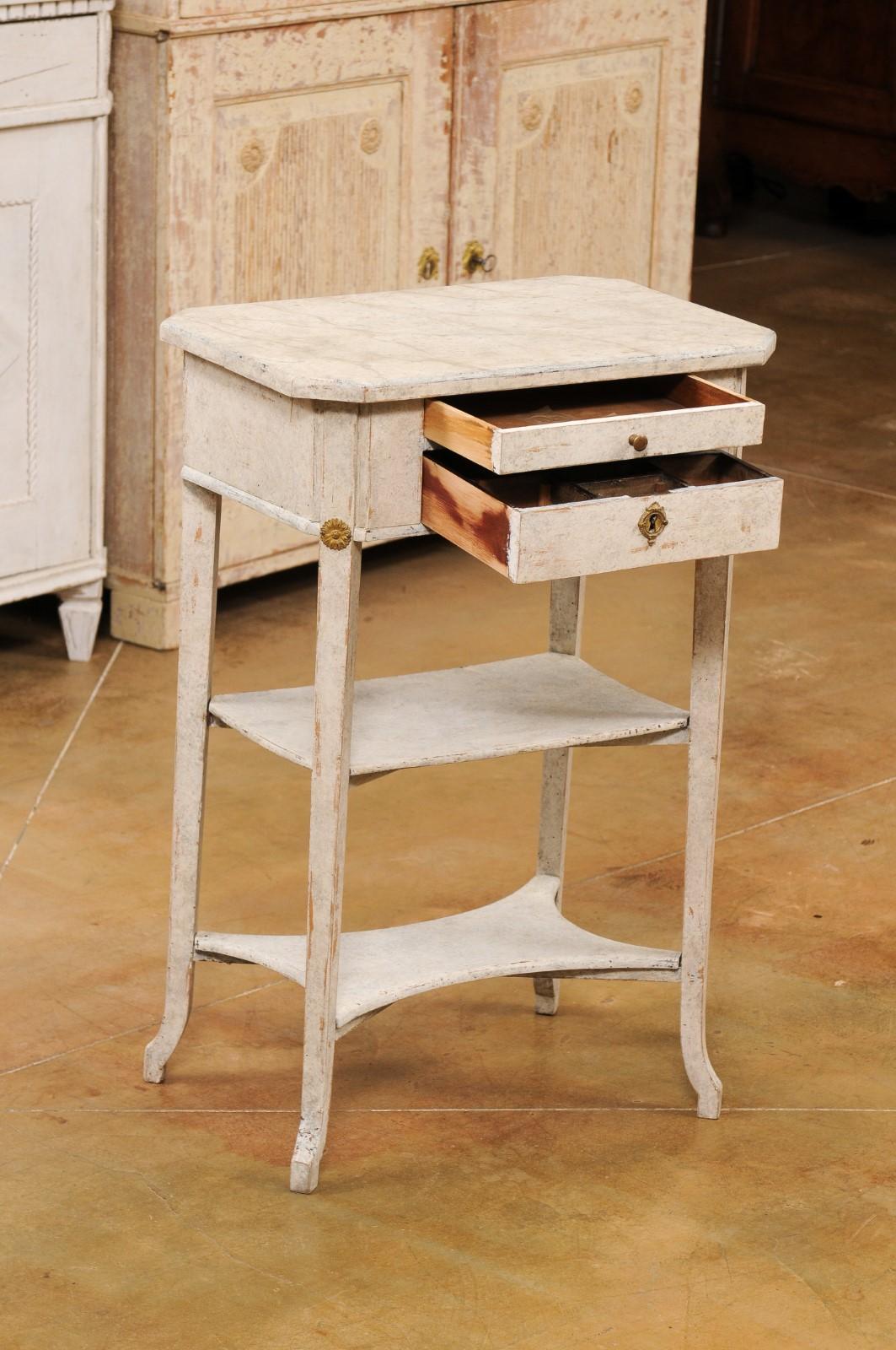 Wood Swedish 1900s Gustavian Style Painted Console Table with Two Drawers and Shelves For Sale