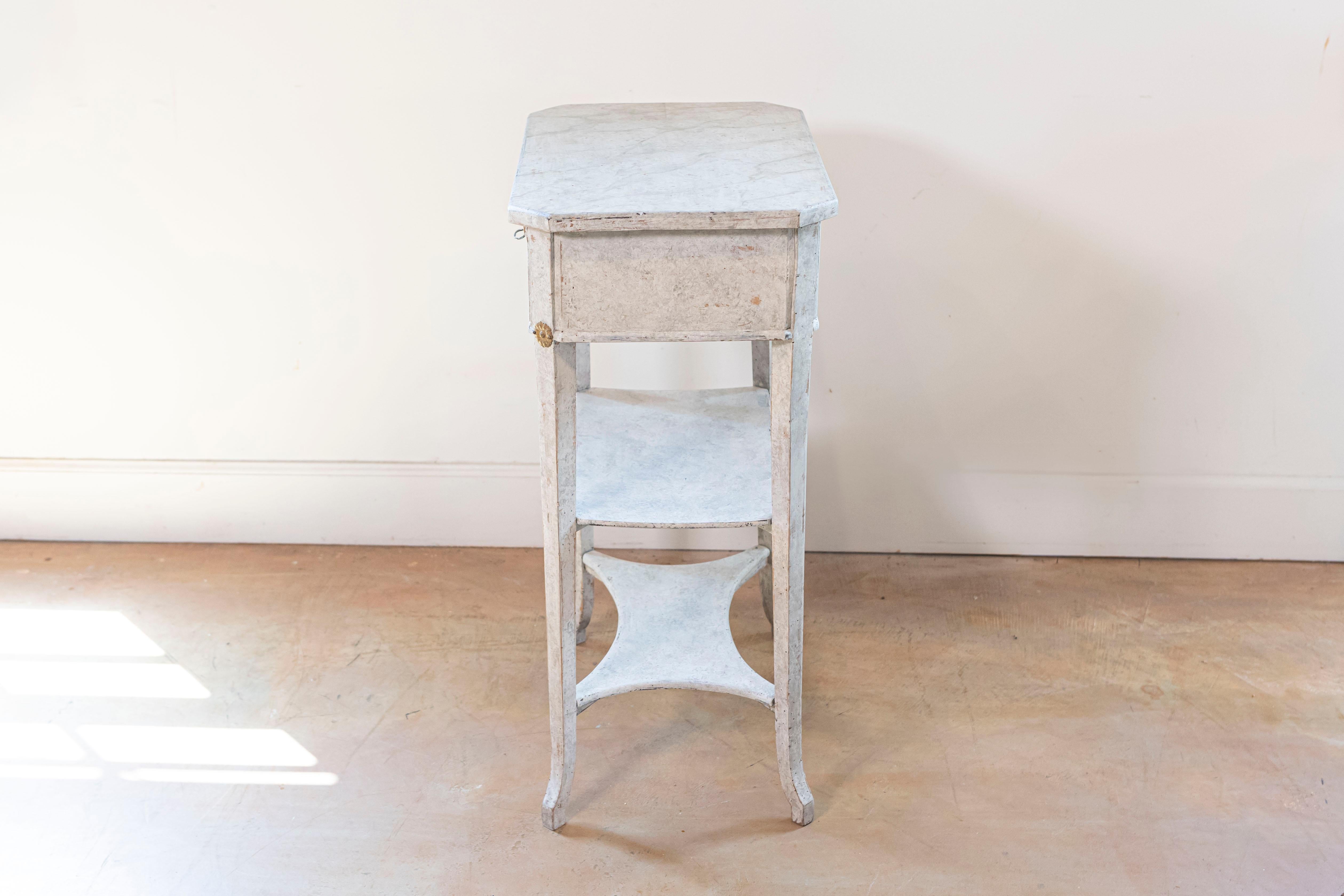 Swedish 1900s Gustavian Style Painted Console Table with Two Drawers and Shelves For Sale 1