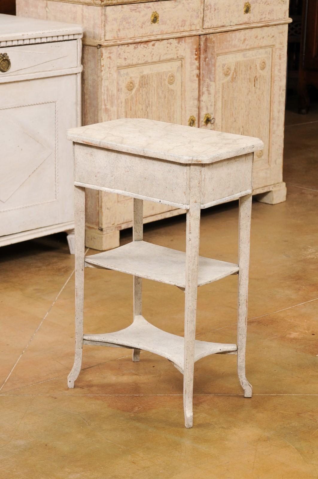 Swedish 1900s Gustavian Style Painted Console Table with Two Drawers and Shelves For Sale 2