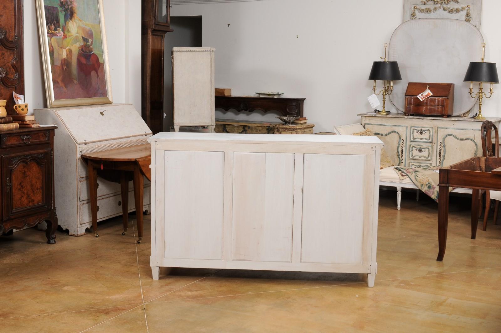 20th Century Swedish 1900s Gustavian Style Painted Sideboard with Three Drawers over Doors For Sale