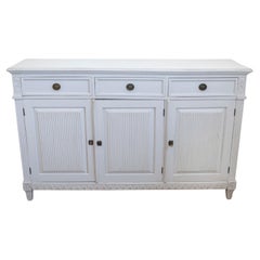 Swedish 1900s Gustavian Style Painted Sideboard with Three Drawers over Doors