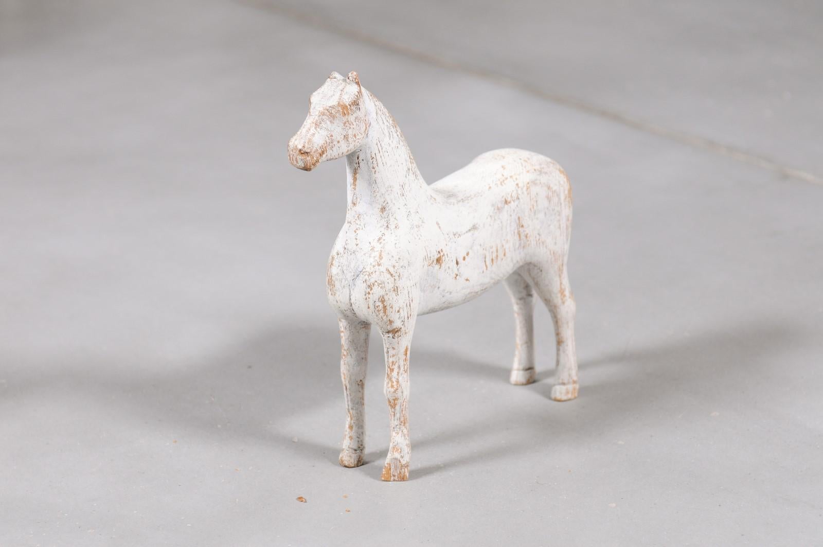 Swedish 1900s Painted Miniature Wooden Horse Sculpture with Distressed Patina 5