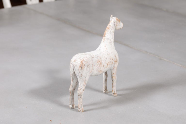 Swedish 1900s Painted Miniature Wooden Horse Sculpture with Distressed Patina For Sale 1