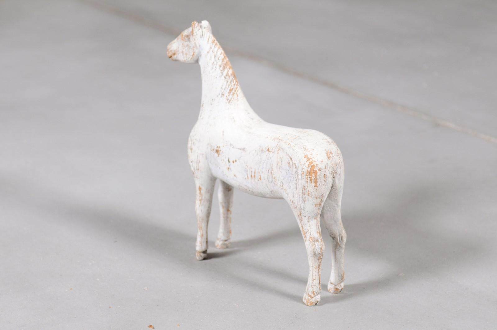 Swedish 1900s Painted Miniature Wooden Horse Sculpture with Distressed Patina 3