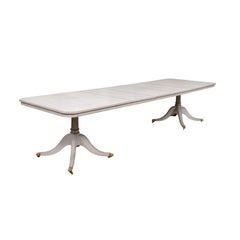 Swedish 1900s Painted Two-Pillar Extension Dining Table with Brass Lion Feet