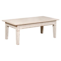 Swedish 1900s Painted Wood Coffee Table with Carved Rosettes and Aged Patina