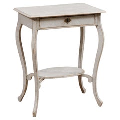 Antique Swedish 1900s Painted Wood Lamp Table with Single Drawer and Cabriole Legs