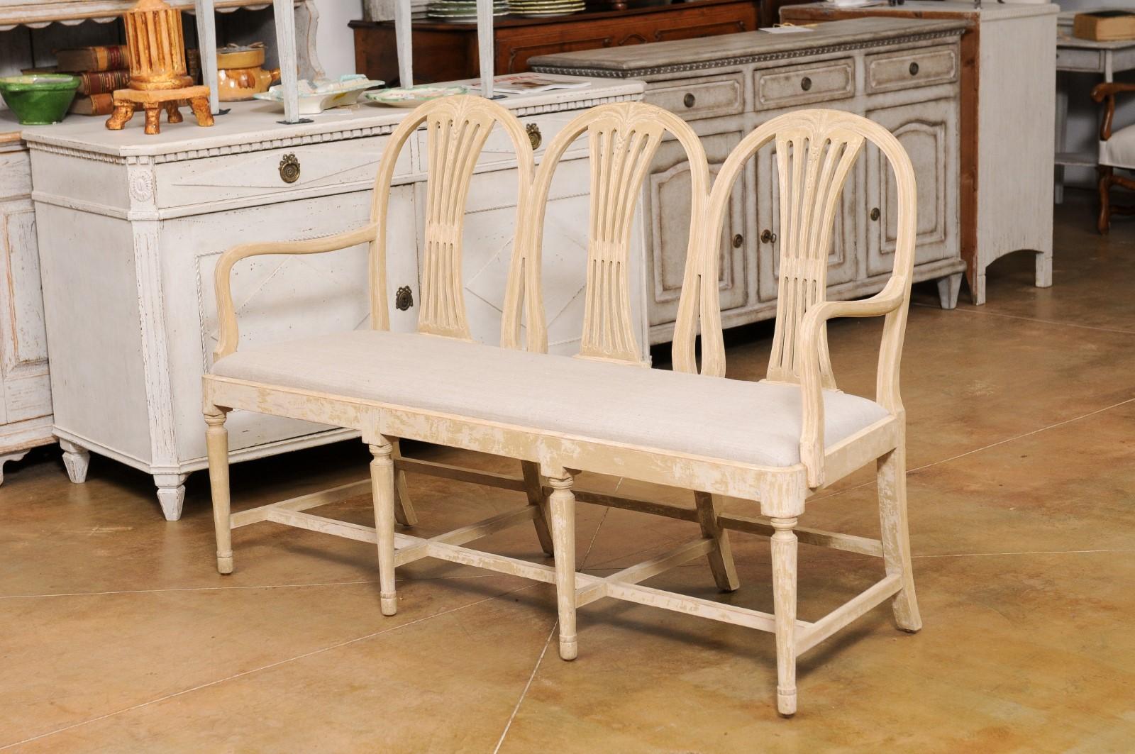 Swedish 1910s Gustavian Style Painted Three-Seat Sofa Bench with Upholstery 5