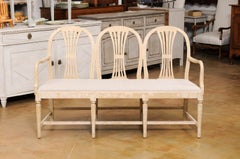 Swedish 1910s Gustavian Style Painted Three-Seat Sofa Bench with Upholstery