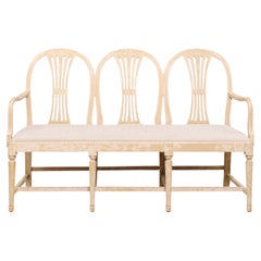 Swedish 1910s Gustavian Style Painted Three-Seat Sofa Bench with Upholstery
