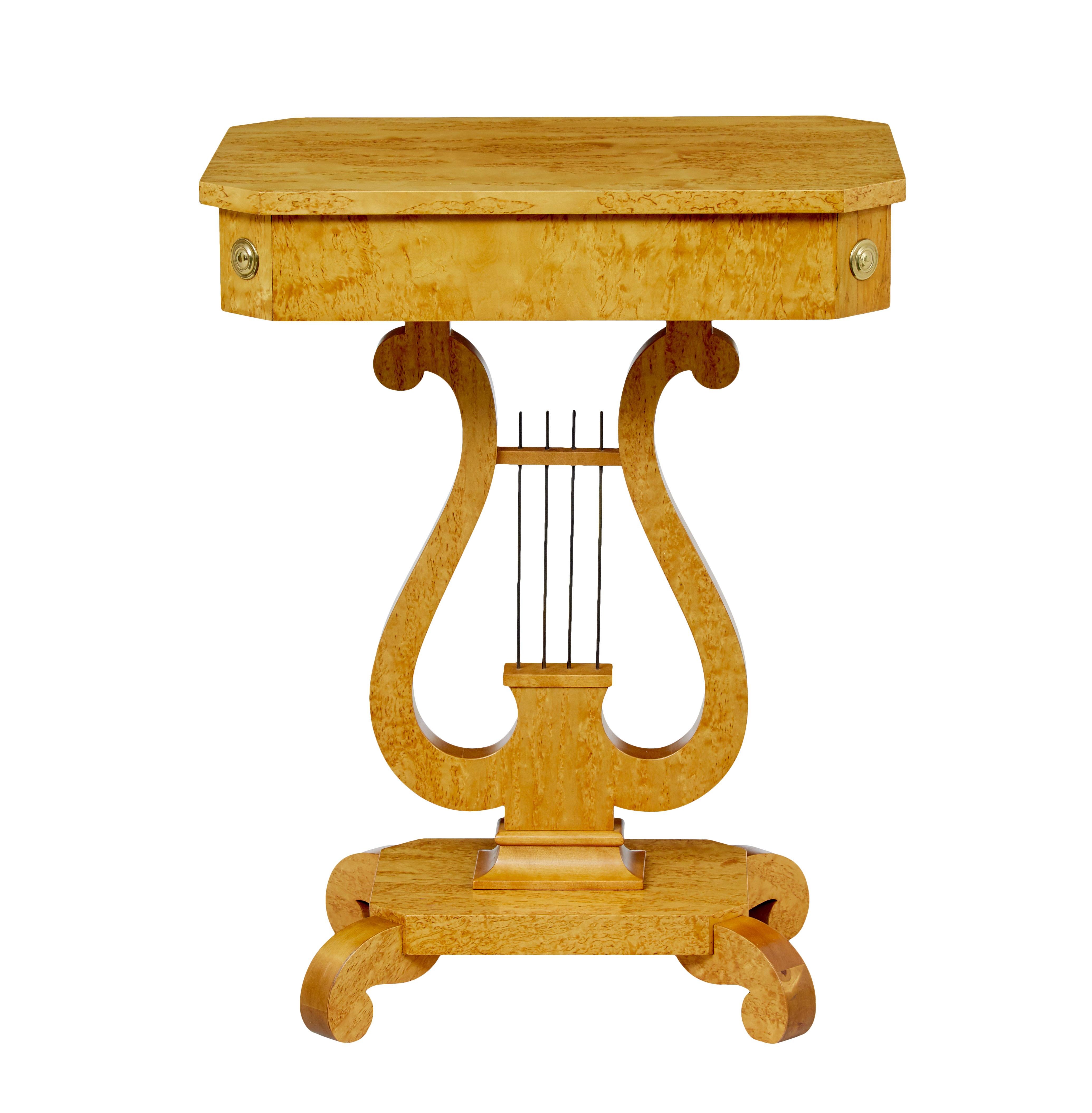 Birch Swedish 1920’s empire revival birch lyre form side table For Sale