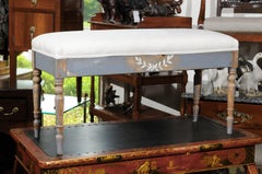 Swedish 1920s Neoclassical Style Painted Wood Bench with Laurel Wreath Motif