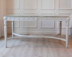 Swedish 1920s Painted Center Table with Green Marble Top