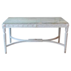 Swedish 1920s Painted Center Table with Green Marble Top