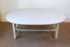 Swedish 1920s Painted Drop Leaf Coffee Table with Oval Top and Stretcher