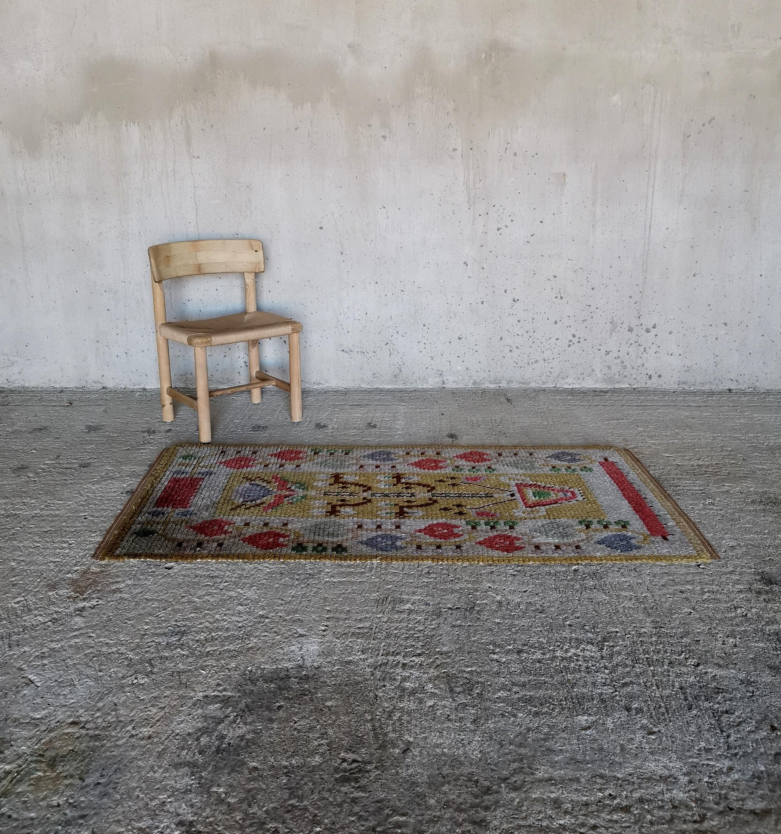 Scandinavo moderno Tappeto svedese anni '20 in lana Rya, motivo floreale. Pura lana, RARA CONDIZIONE MINT. in vendita