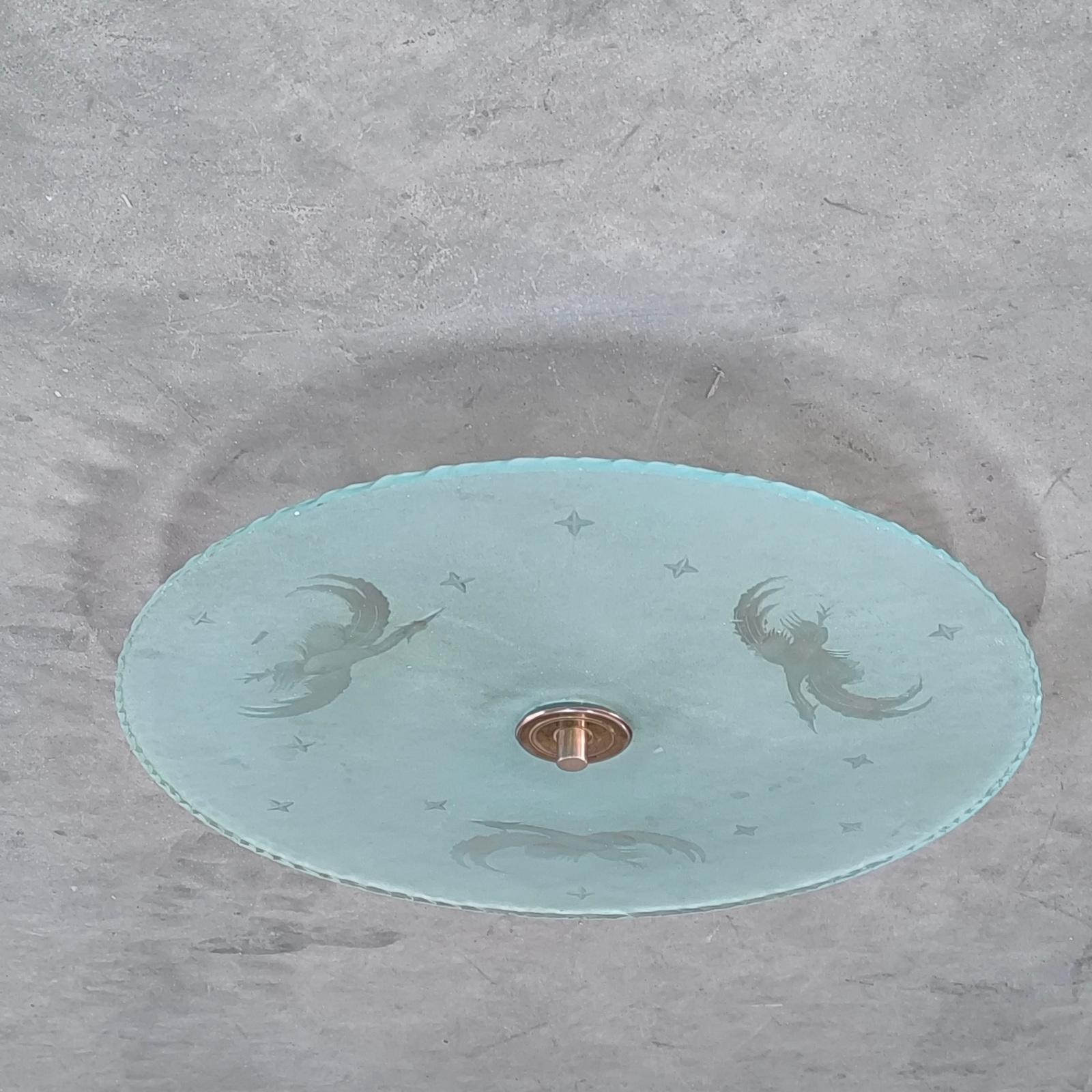 Art Déco Ciondolo da soffitto a filo in vetro Swedish art glass 1930 di Glossner in vendita