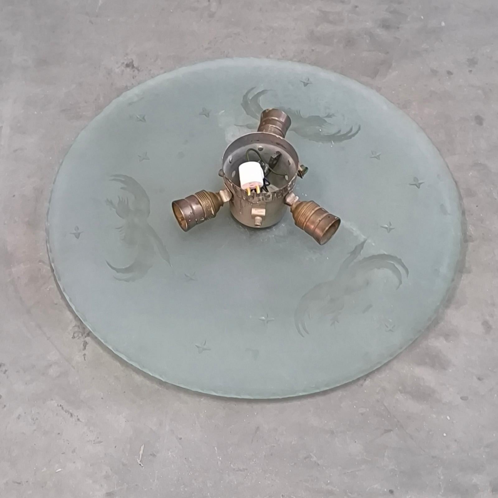 Ottone Ciondolo da soffitto a filo in vetro Swedish art glass 1930 di Glossner in vendita