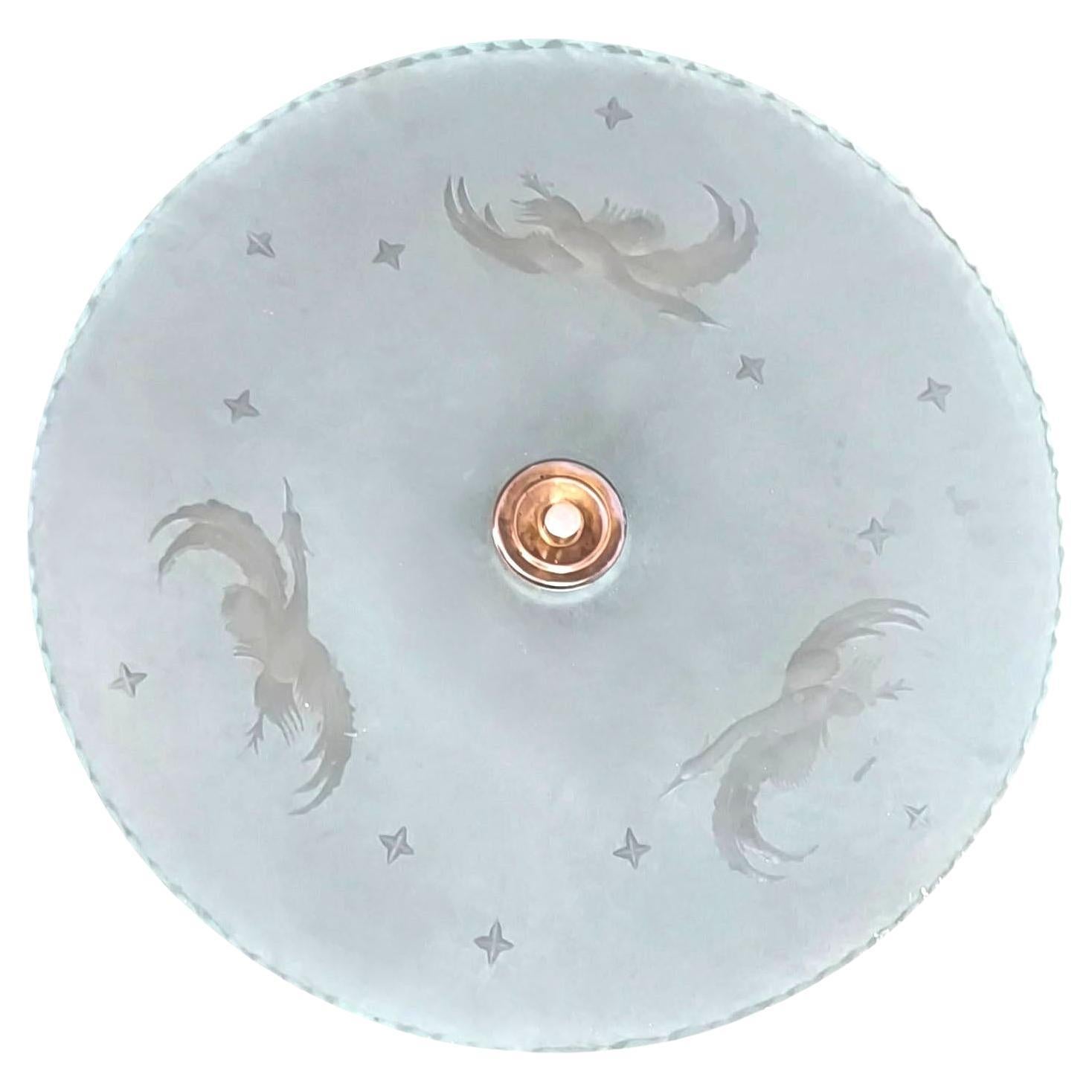 Swedish 1930s Art Deco Glass Flush Ceiling Pendant by Glossner