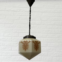 Swedish 1930s art deco modernist pendant lamp, glass and brass