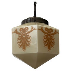 Swedish 1930s art deco modernist pendant lamp, glass and brass
