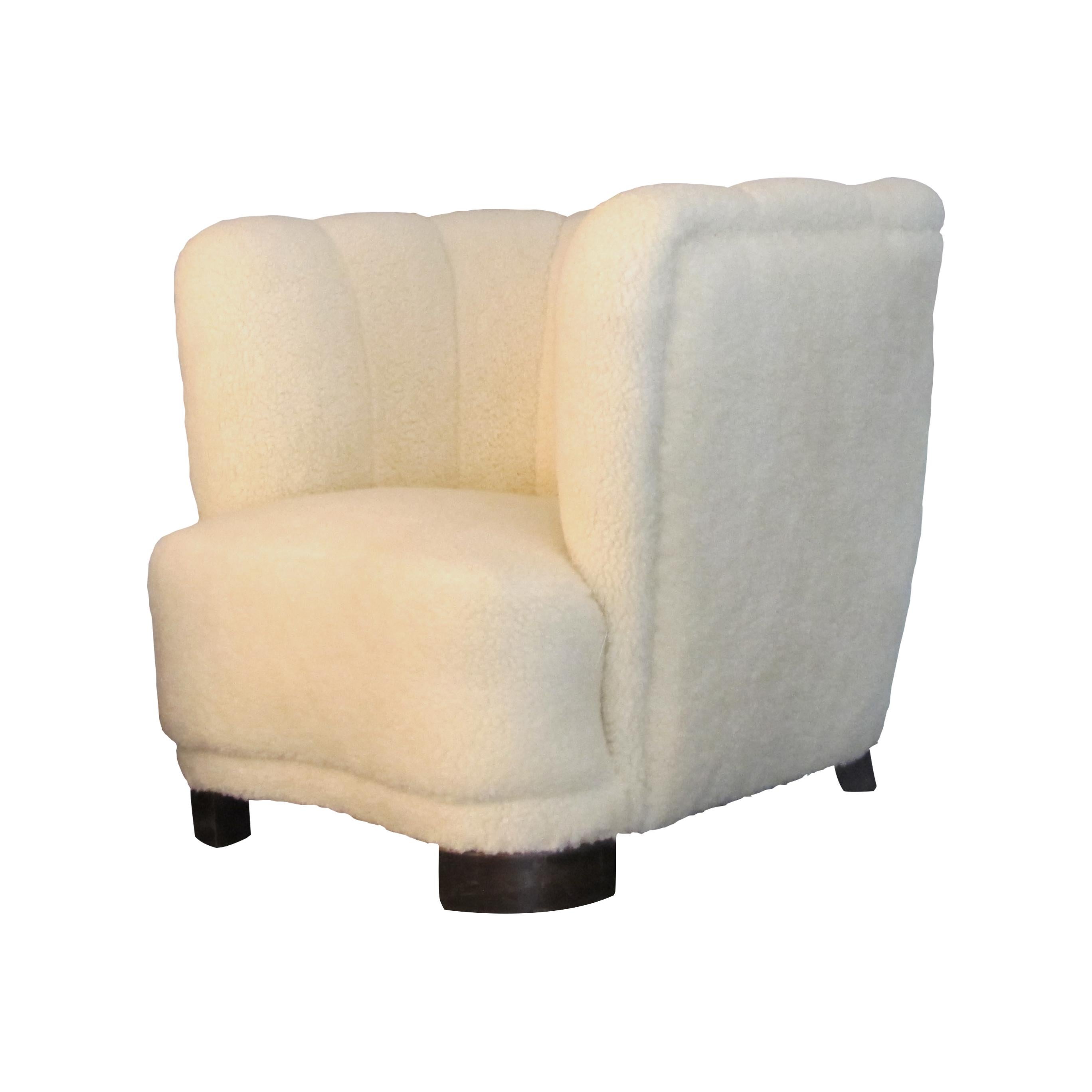 Other Swedish, 1930s Art Deco Single Club Armchair Newly Upholstered, Lambskin Fabric
