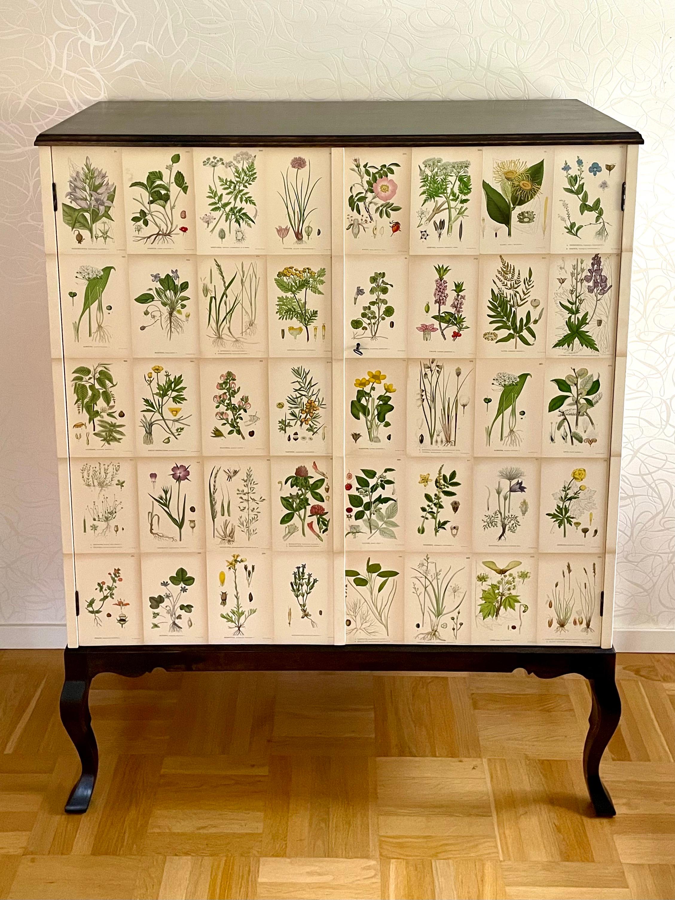 Scandinavian Modern Swedish 1930s Botanical Cabinet in Josef Frank's Style with Nordens Flora Decor