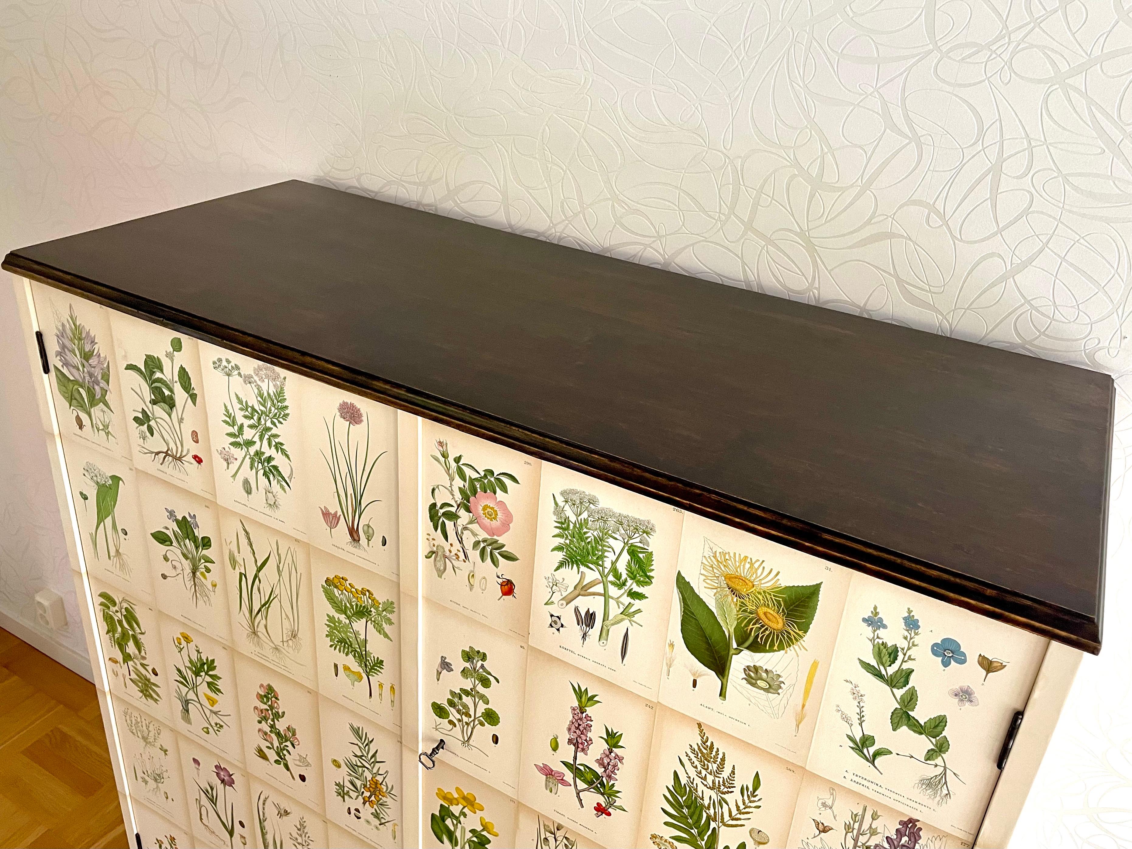 Swedish 1930s Botanical Cabinet in Josef Frank's Style with Nordens Flora Decor In Good Condition In Örebro, SE
