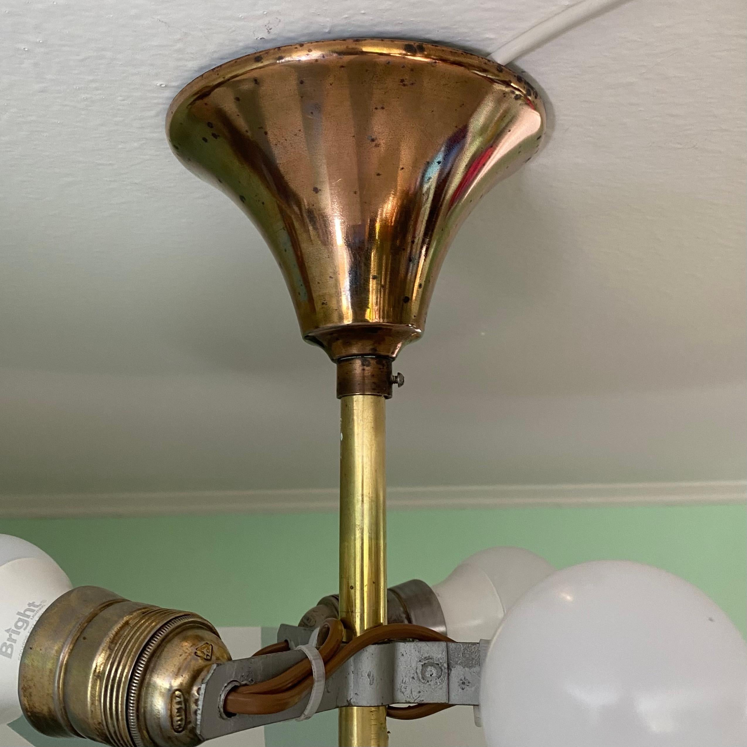 Swedish 1930s ceiling fixture, glass and brass For Sale 4