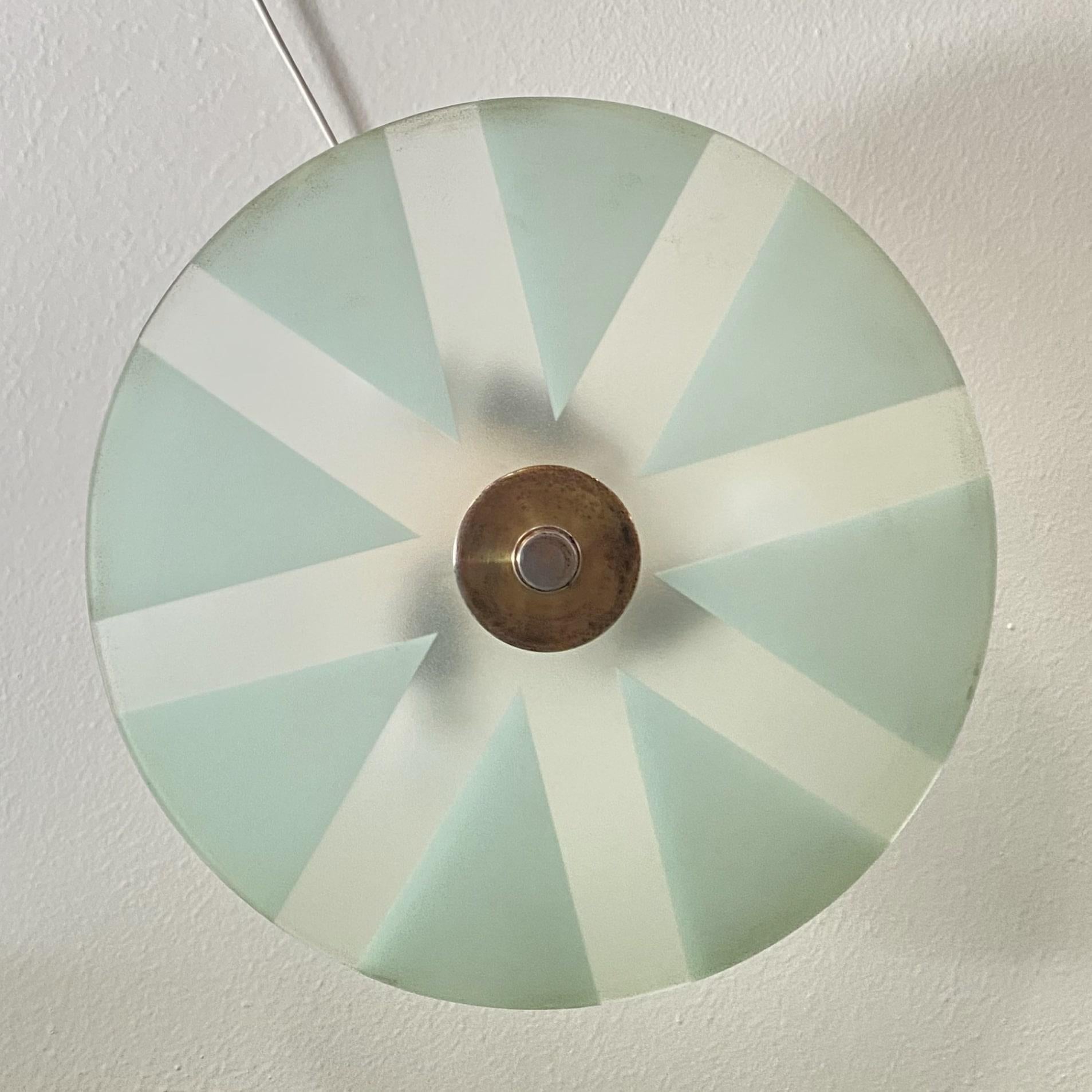 Mid-20th Century Swedish 1930s ceiling fixture, glass and brass For Sale