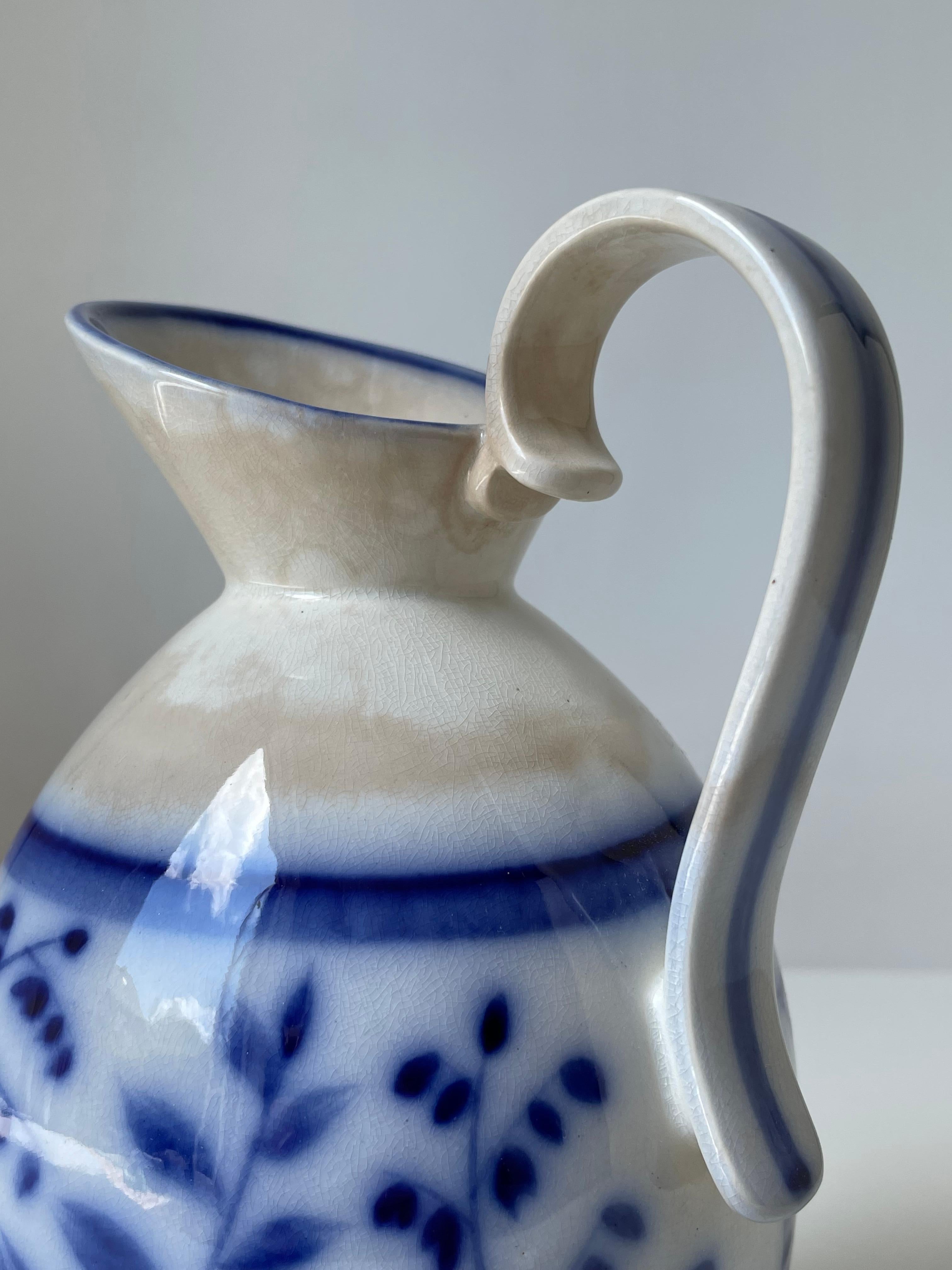Arthur Percy (attr.) 1930s Floral Porcelain Blue White Pitcher Vase, Gefle  For Sale 6