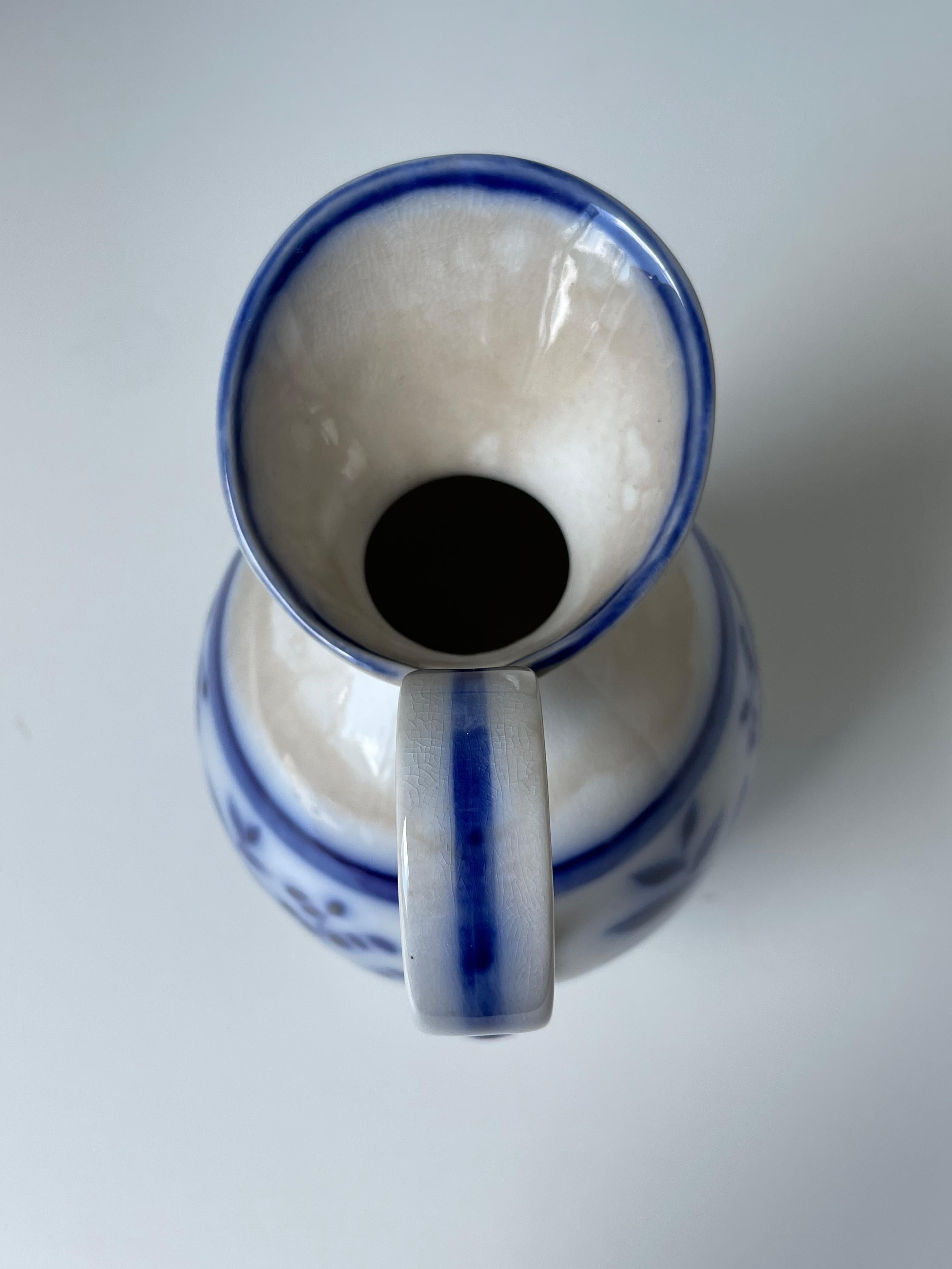 Arthur Percy (attr.) 1930s Floral Porcelain Blue White Pitcher Vase, Gefle  For Sale 7