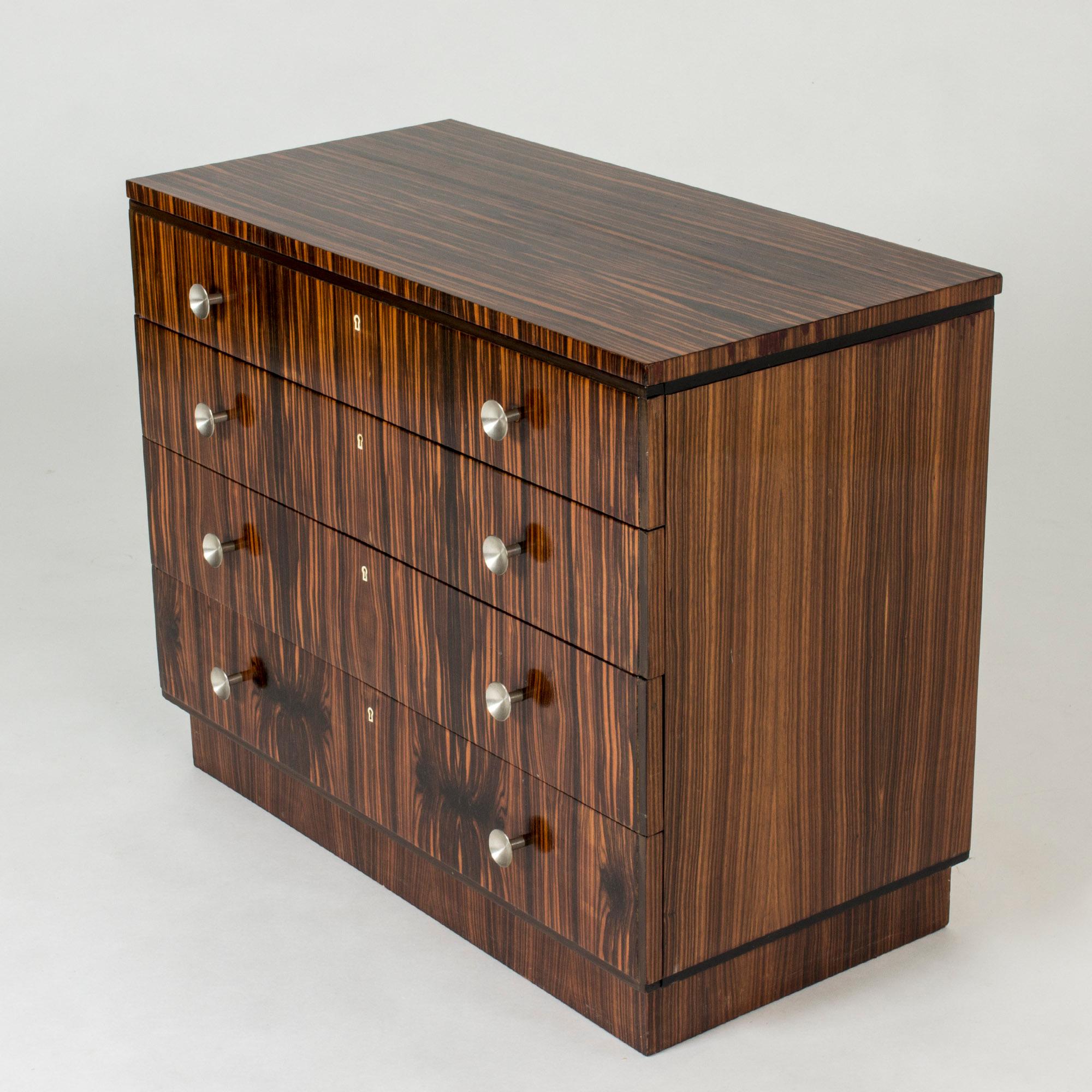 Scandinavian Modern Swedish 1930s Functionalist Zebrano Chest of Drawers For Sale