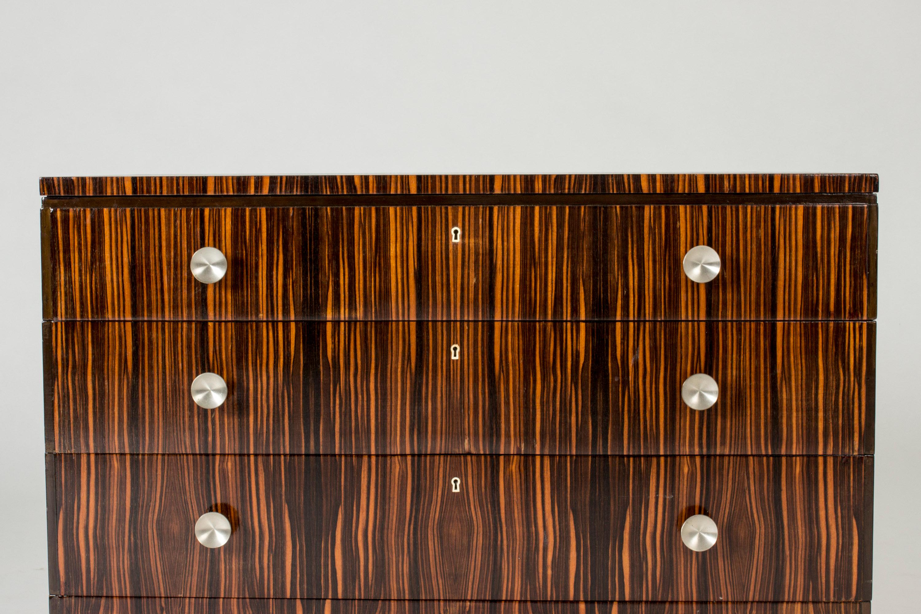 Mid-20th Century Swedish 1930s Functionalist Zebrano Chest of Drawers For Sale