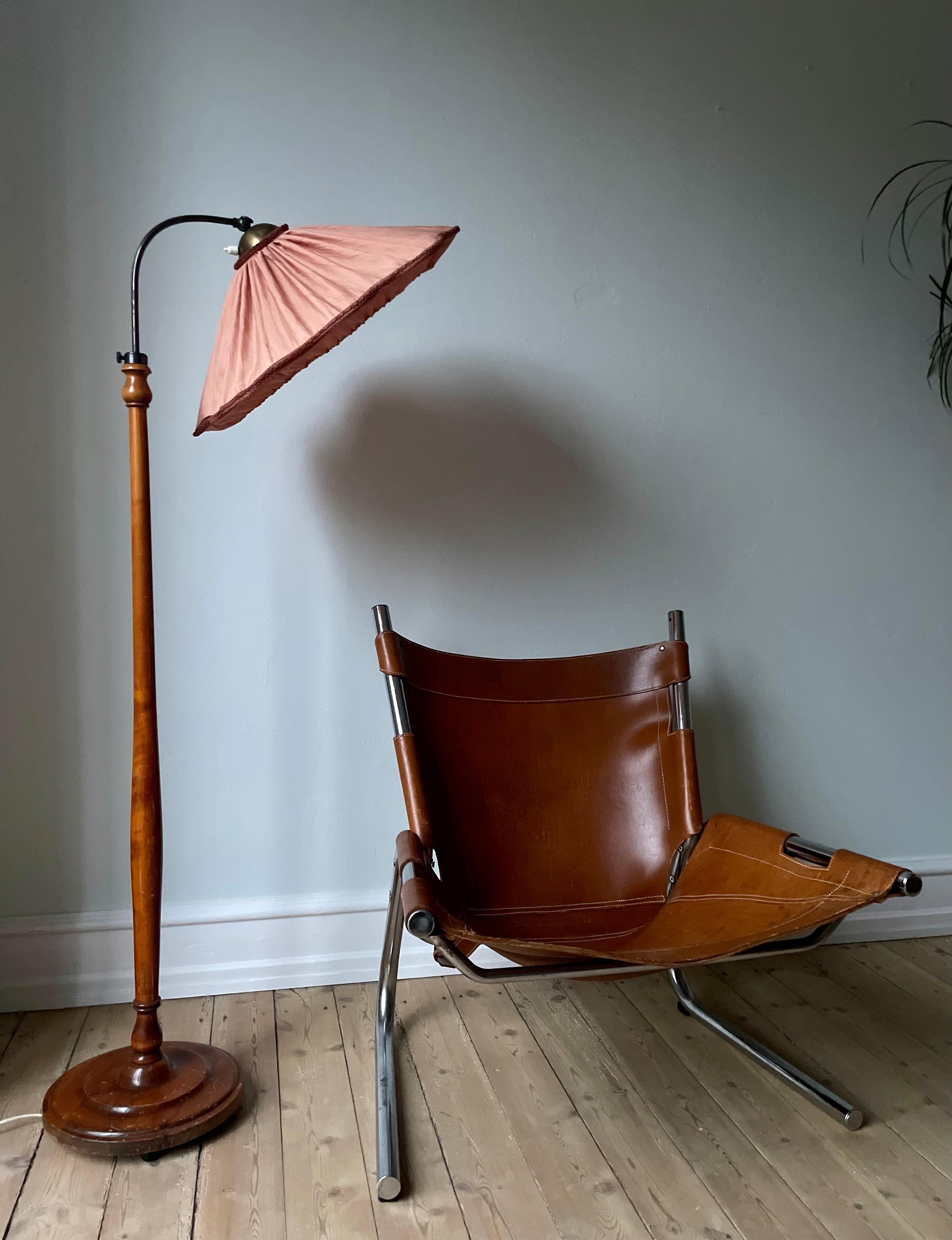 Art Nouveau Swedish 1930s Josef Frank Style Rose Shade Wooden Floor Lamp For Sale