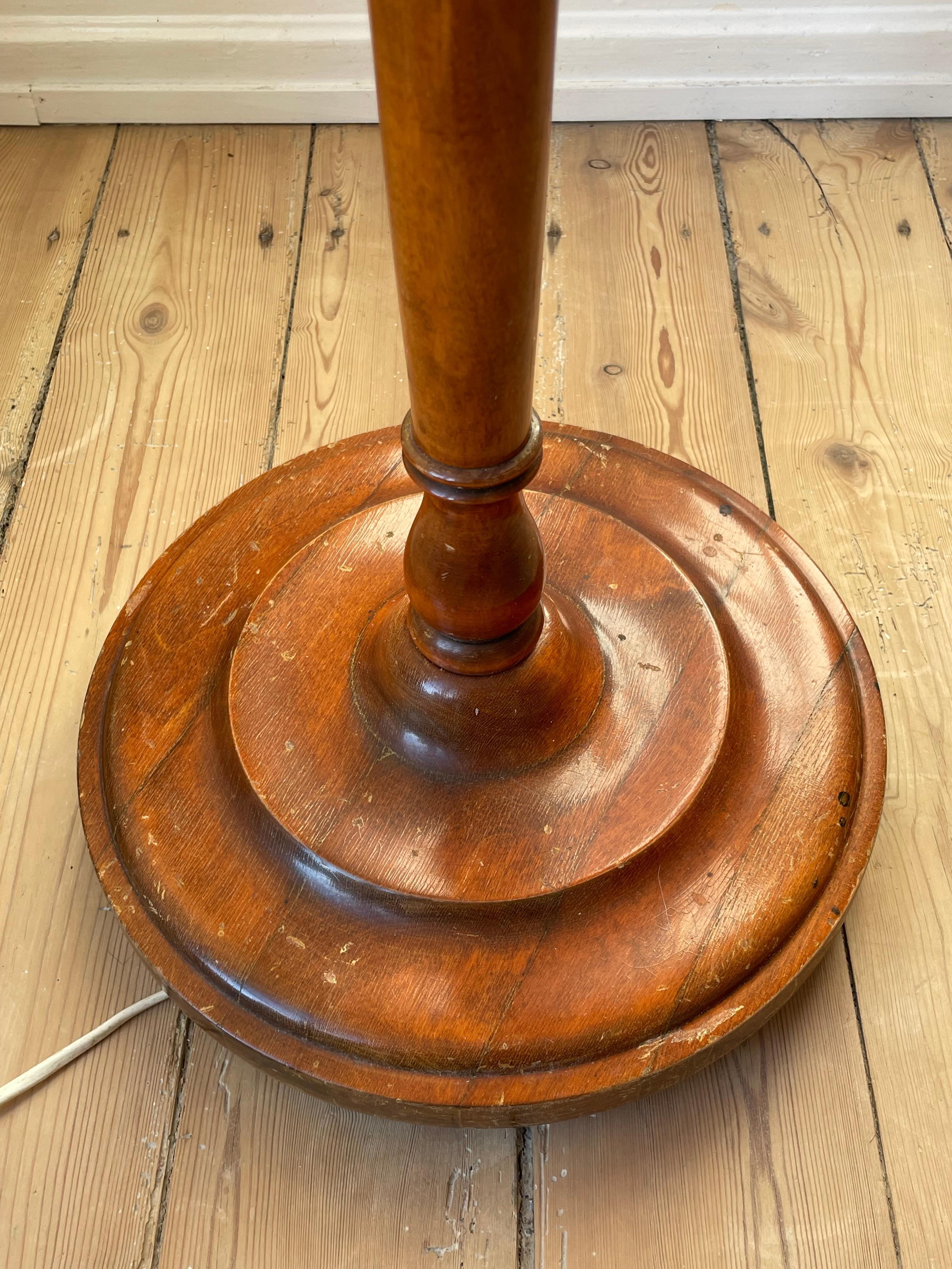 Swedish 1930s Josef Frank Style Rose Shade Wooden Floor Lamp 1