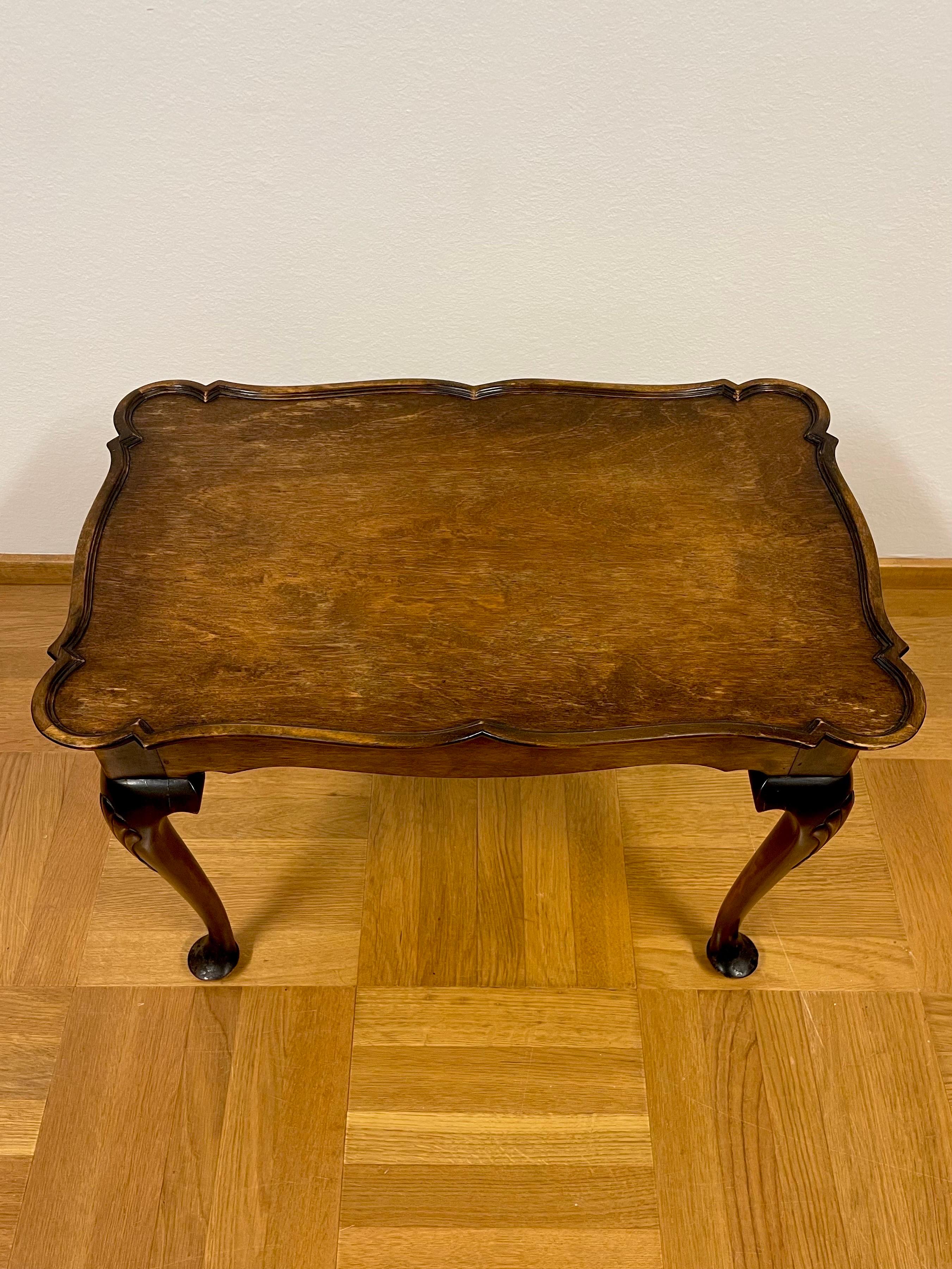 Hand-Carved Swedish Tray Table in Stained Birch Manufactured 13/3 1929 by Nordiska Kompaniet For Sale