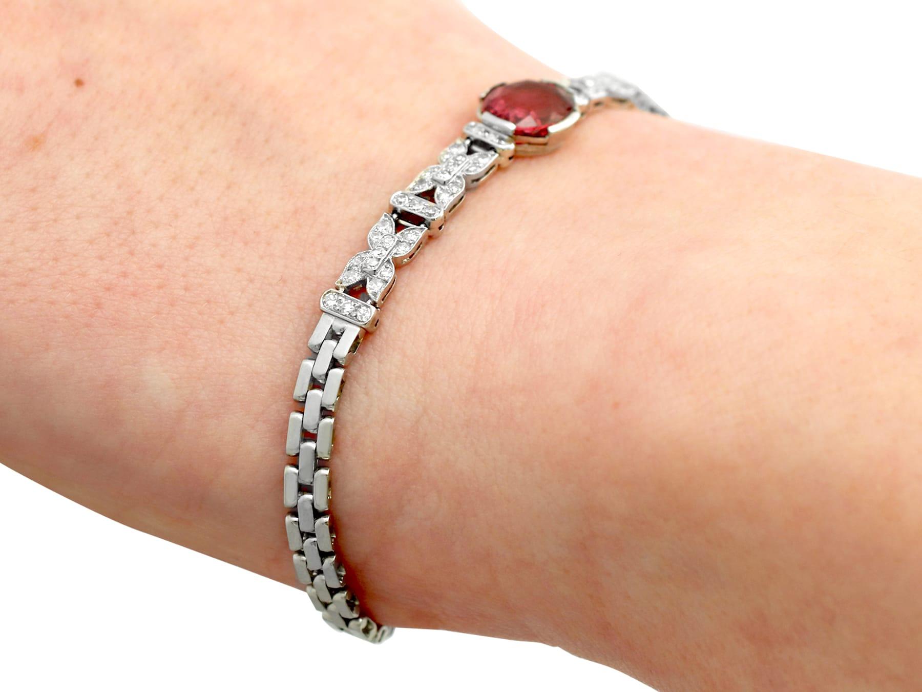 Swedish 1938 2.27 Carat Garnet and 1.09 Carat Diamond White Gold Bracelet For Sale 5