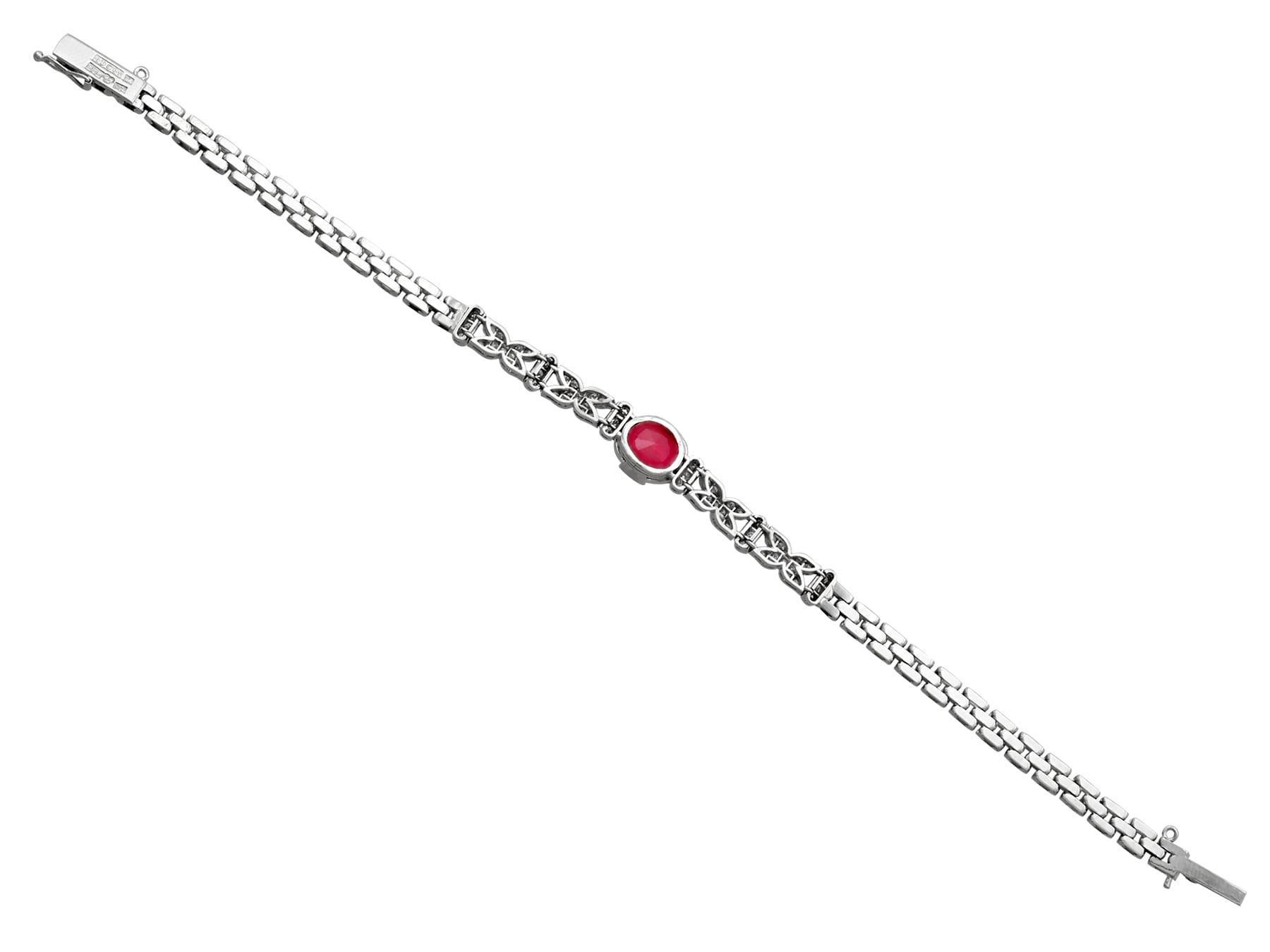 Swedish 1938 2.27 Carat Garnet and 1.09 Carat Diamond White Gold Bracelet For Sale 1