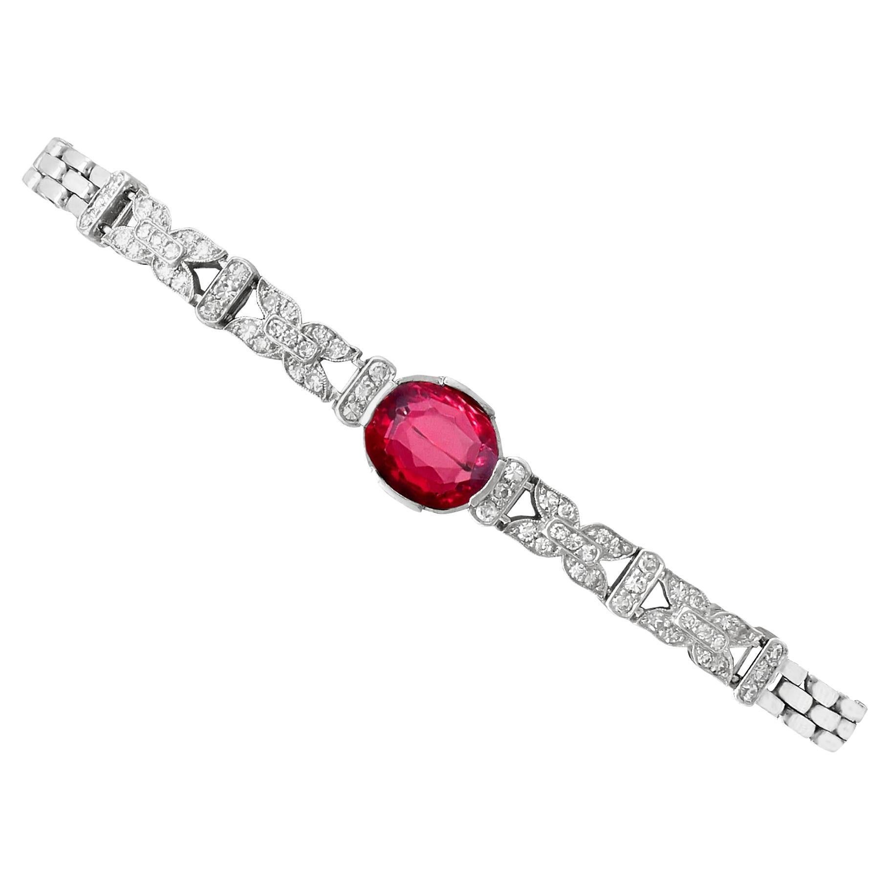 Swedish 1938 2.27 Carat Garnet and 1.09 Carat Diamond White Gold Bracelet