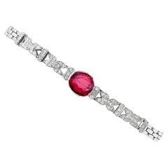 Bracciale svedese del 1938 in oro bianco con granato da 2,27 carati e diamante da 1,09 carati
