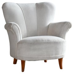 Swedish 1940-50s Lounge Chair in Wool Fabric Style of Carl Malmsten